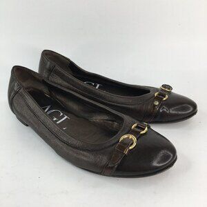 AGL Brown Cap Toe Leather Flats 558034 Size 37.5